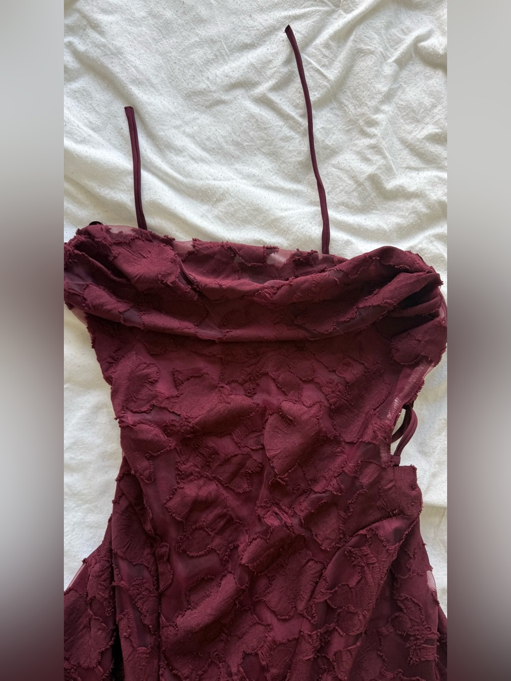 Sleeveless Burgundy Lace Maxi Dress with Spaghetti Straps - Picture 8 of 11